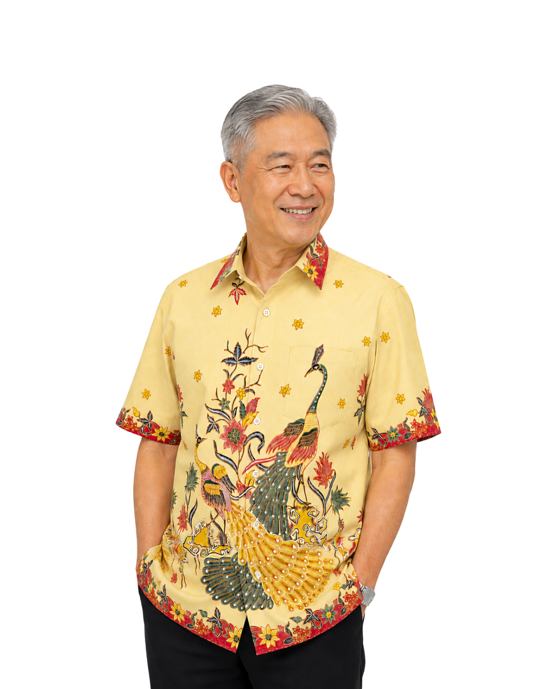 (SSPC-PE-YLW) Short Sleeve Pointed Collar Yellow Peacock Shirt