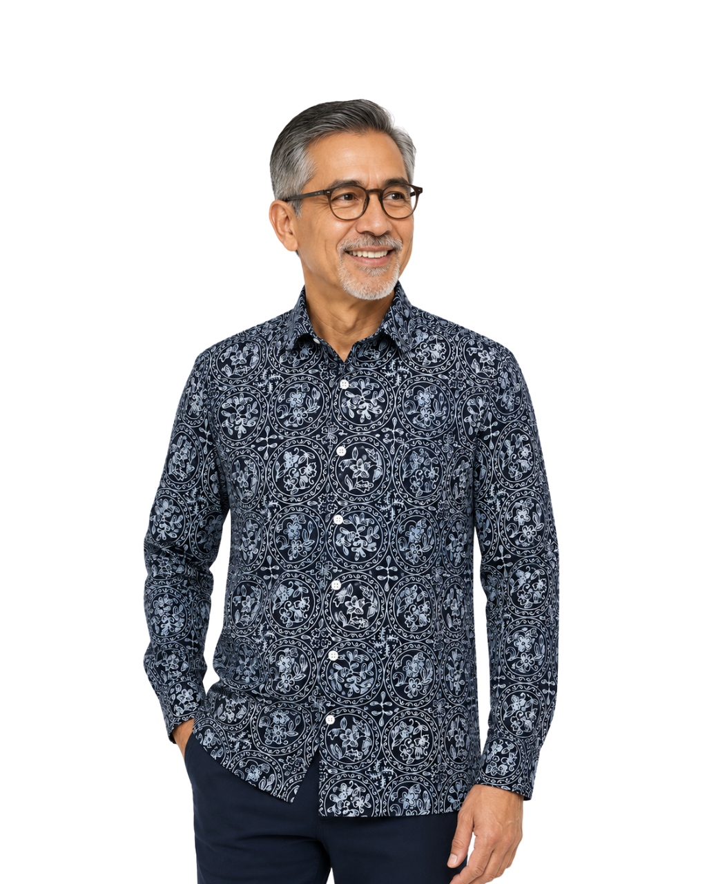 (LSPC-C-BLU) Long Sleeve Pointed Collar Blue Circles Shirt