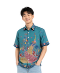 (SSPC-PE-TUR) Short Sleeve Pointed Collar Turquoise Peacock Shirt
