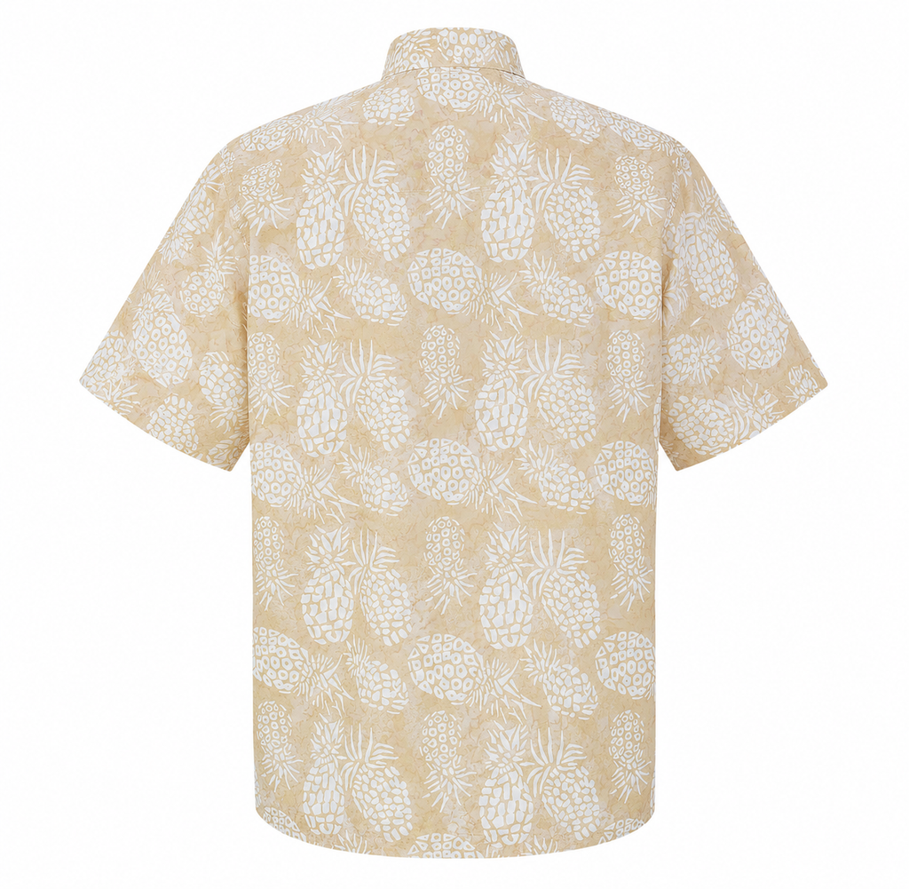 (SSMC-PI-BEI) Short Sleeve Mandarin Collar Beige Pineapple Shirt