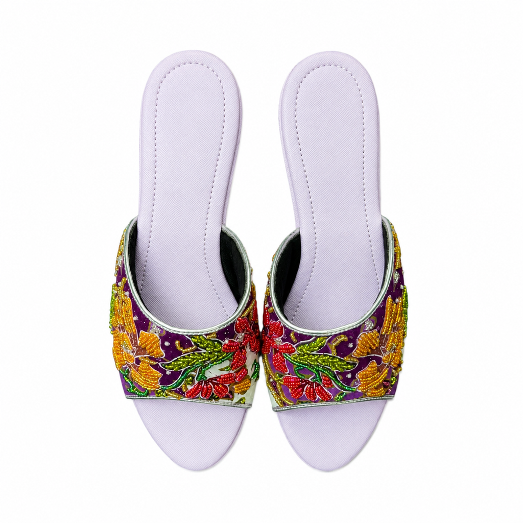 (WPUR-ORYLWRED) Purple Wedges - Yellow Red Beaded Orchid