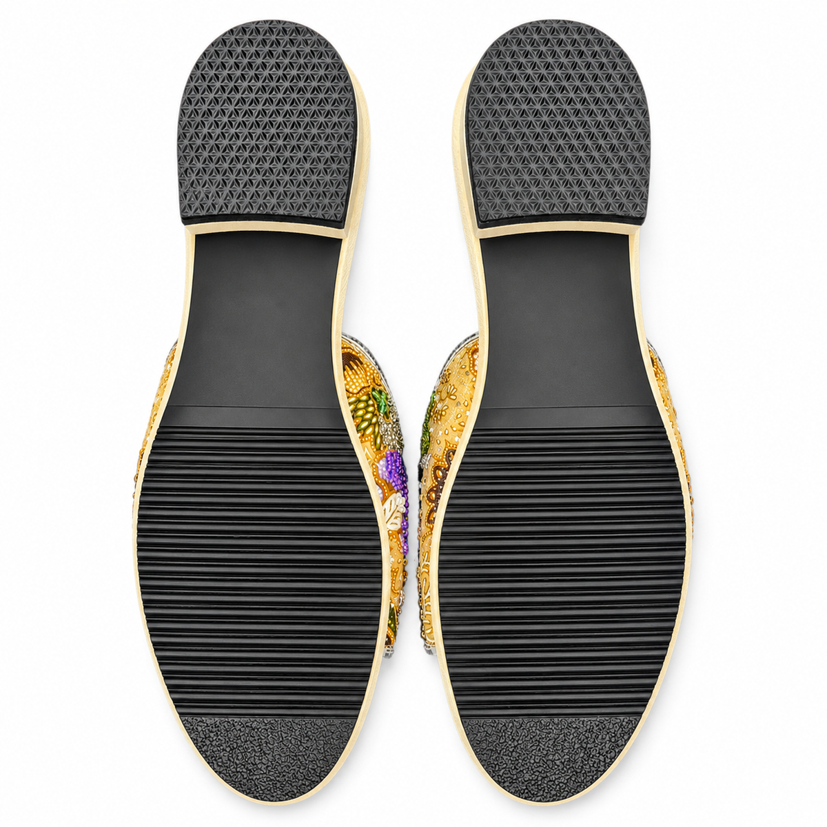 (FBEI-FLOYLWPUR) Beige Flats - Yellow Purple Beaded Flower