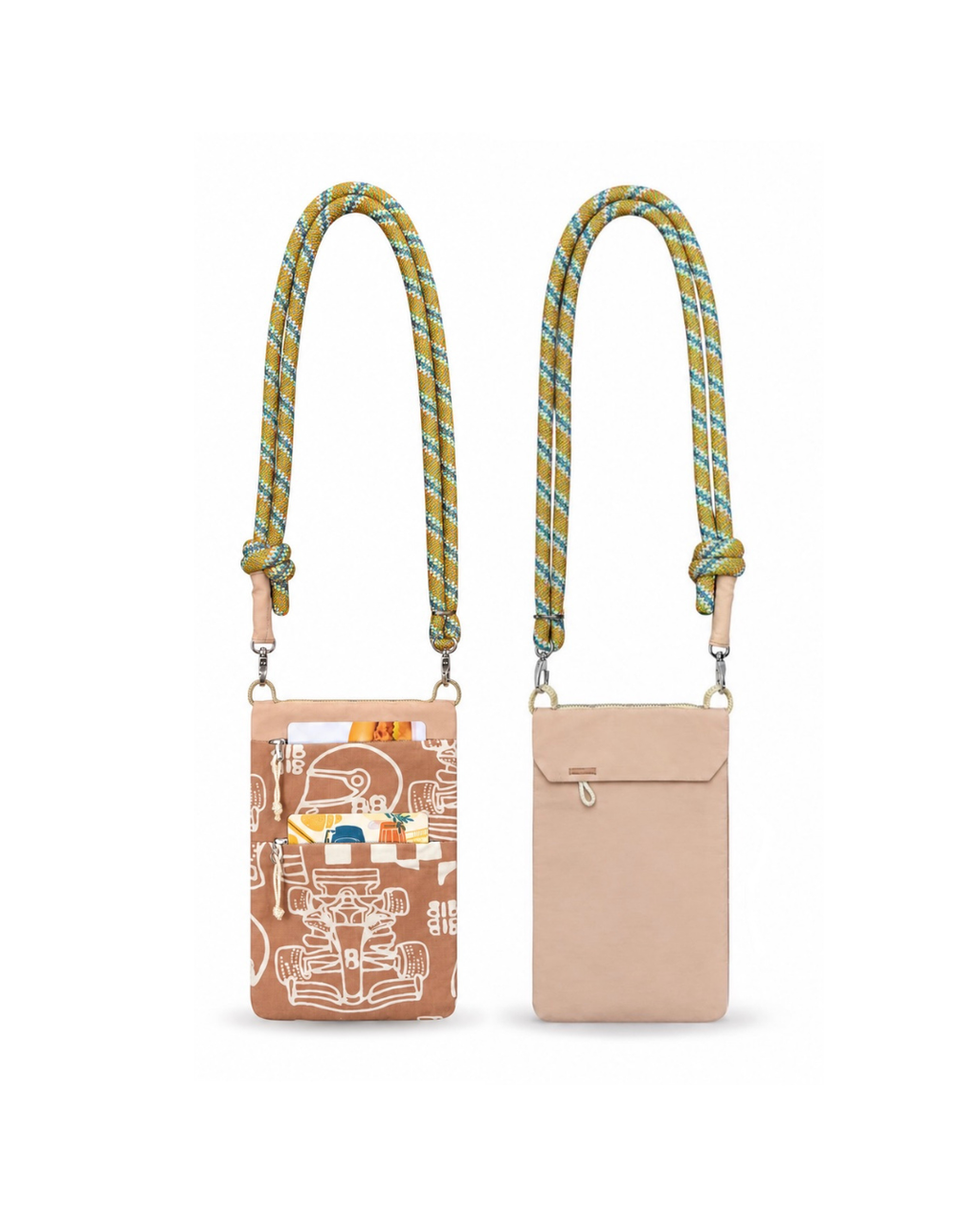 (GSECP-RF-BEI) Beige Racing Flags Batik Everyday Crossbody Pouch