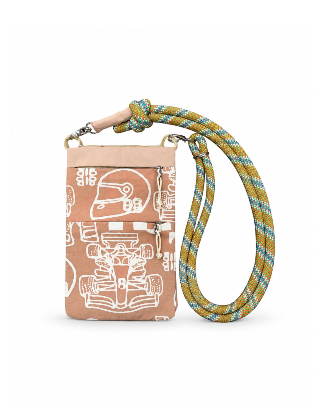 (GSECP-RF-BEI) Beige Racing Flags Batik Everyday Crossbody Pouch