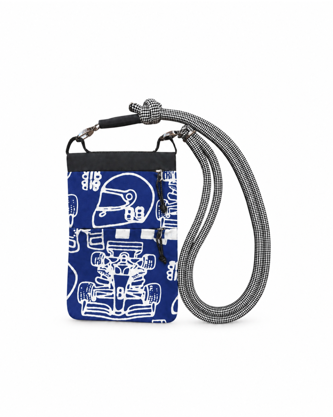 (GSECP-RF-BLU) Blue Racing Flags Batik Everyday Crossbody Pouch