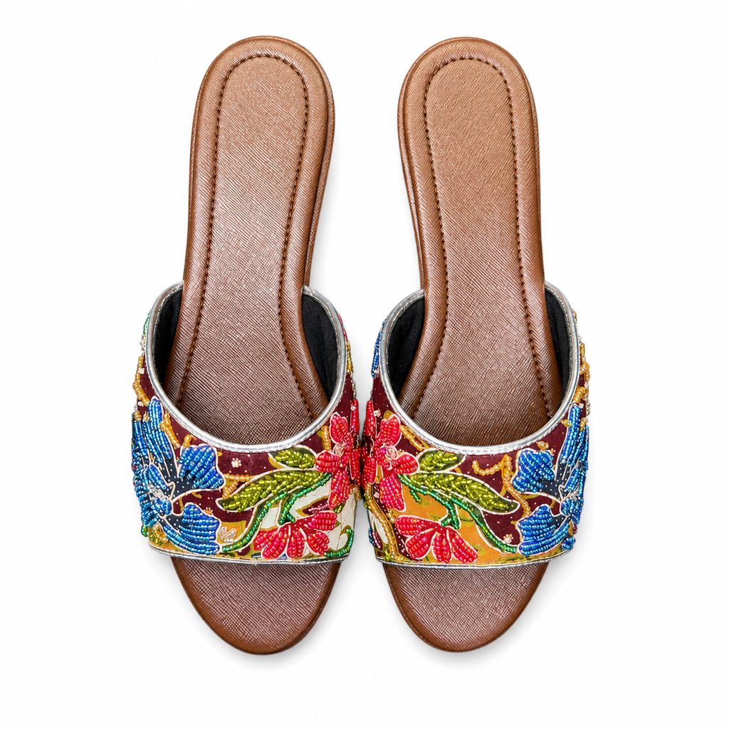 (FBRN-ORBLURED) Brown Flats - Blue Red Beaded Orchid