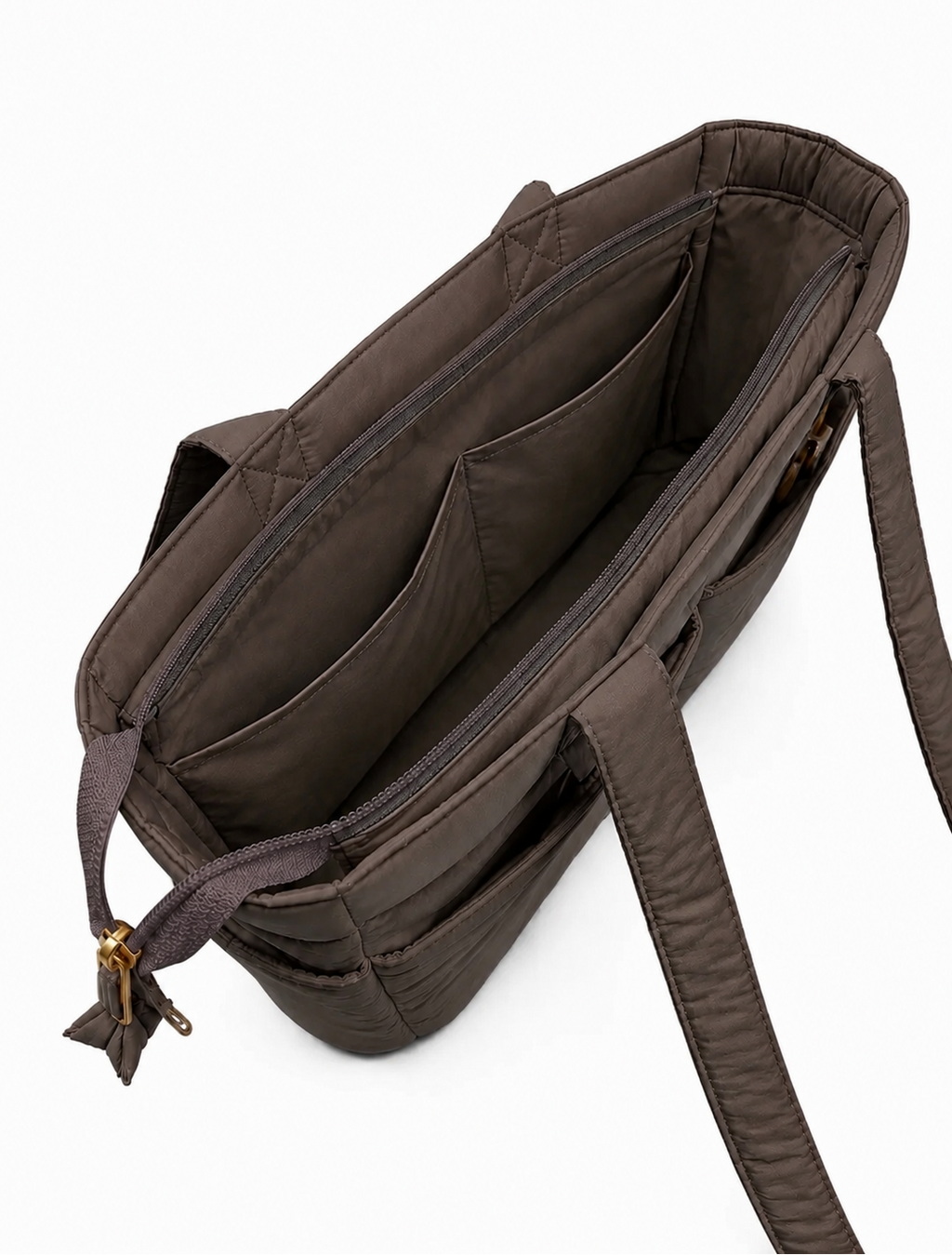 (TTCPEBB-FF-BRN) Brown Puffer Flower Fish Embroidery Boston Bag