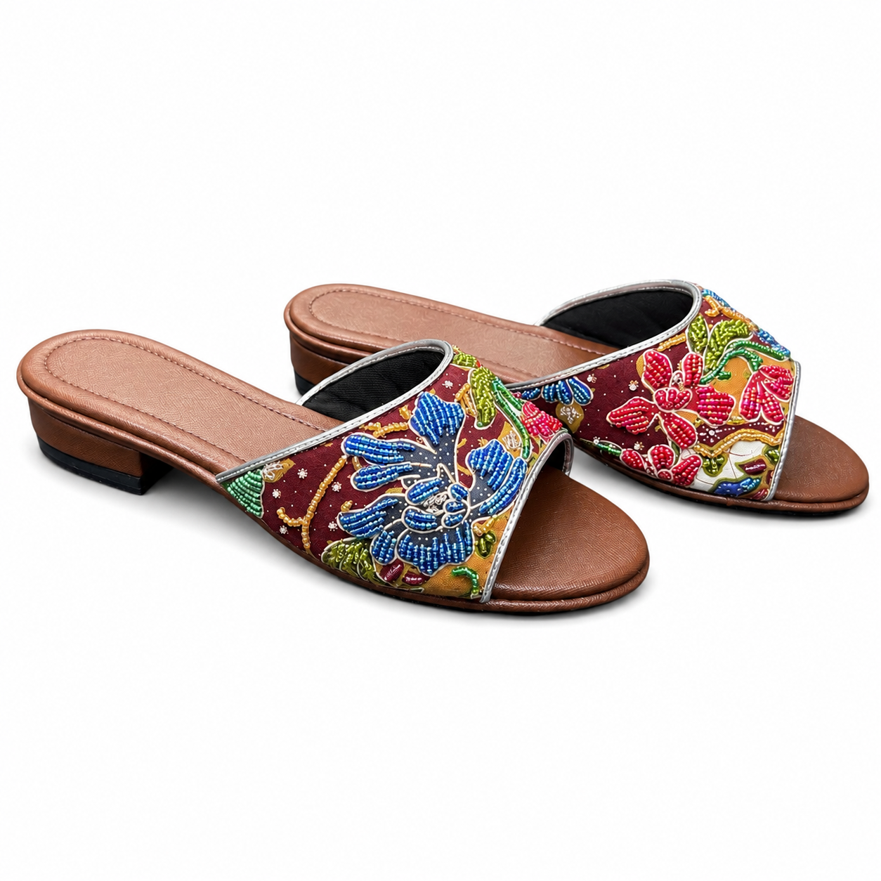 (FBRN-ORBLURED) Brown Flats - Blue Red Beaded Orchid