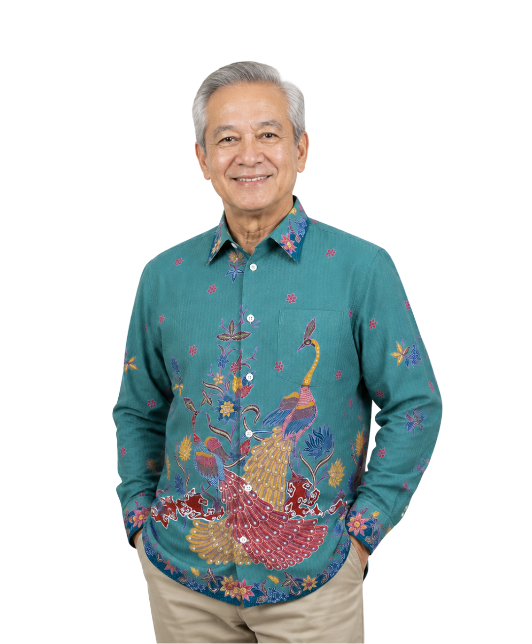 (LSPC-PE-TUR) Long Sleeve Pointed Collar Turquoise Peacock Shirt
