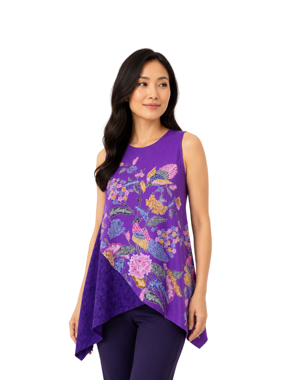 (TSBB-FL-PUR) Purple Flower Summer Batik Blouse