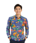 (LSPC-CF-BLU) Long Sleeve Pointed Collar Blue Clownfish Shirt