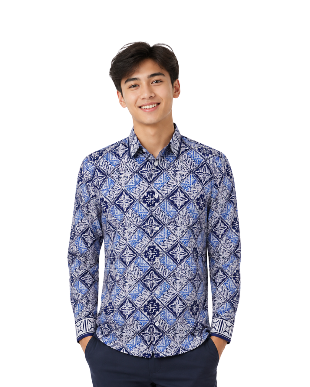 (LSPC-D-BLU) Long Sleeve Pointed Collar Blue Diamonds Shirt
