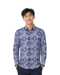 (LSPC-D-BLU) Long Sleeve Pointed Collar Blue Diamonds Shirt