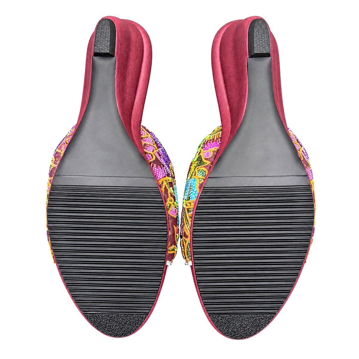 (WMAR-FLOTUR) Maroon Wedges - Turquoise Beaded Flower