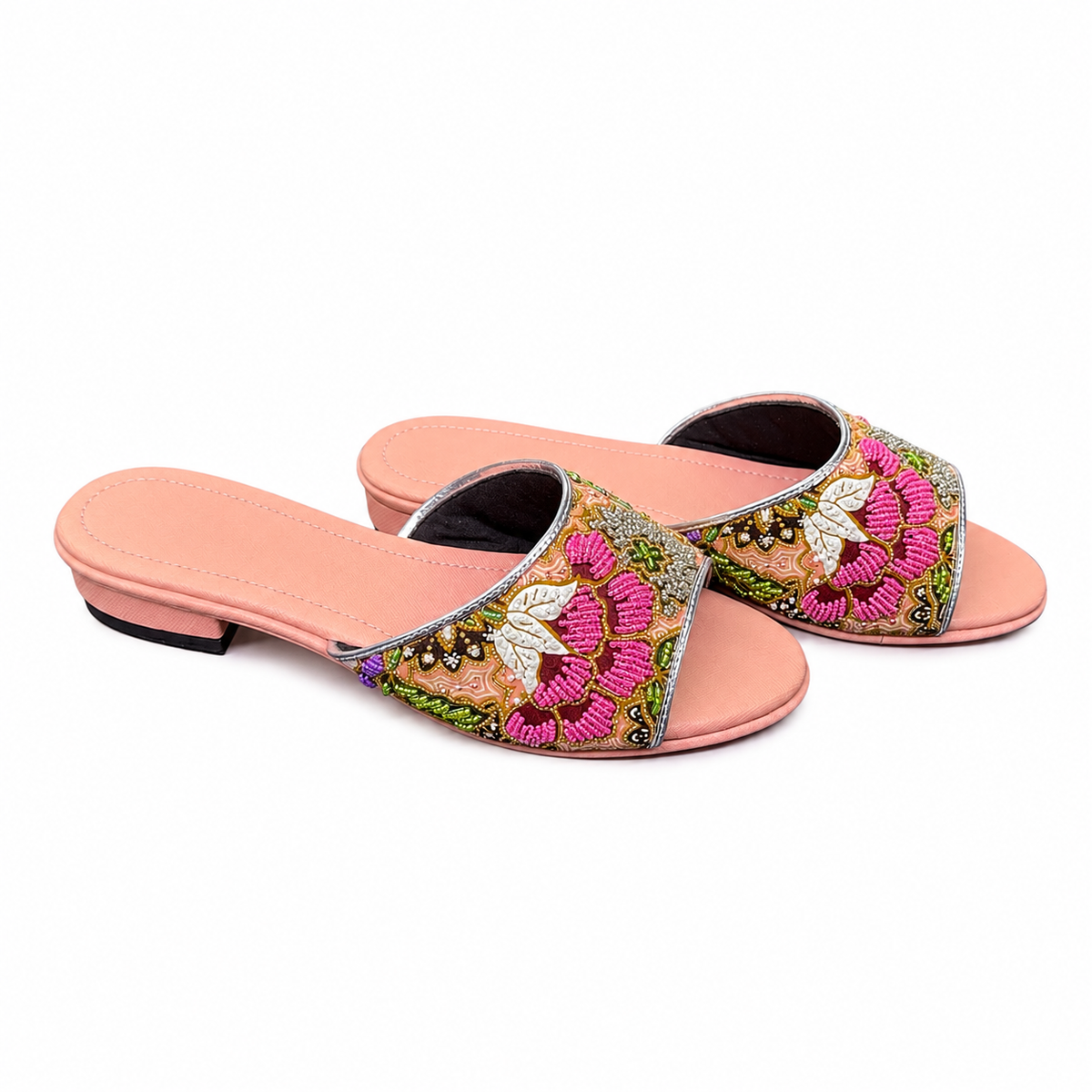 (FPCH-FLOPNK) Peach Flats - Pink Beaded Flower