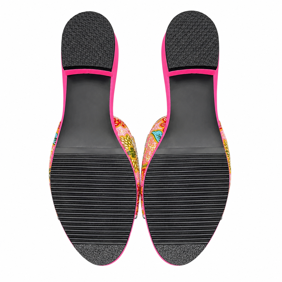 (FPNK-FLOREDTUR) Pink Flats - Red Turquoise Beaded Flower