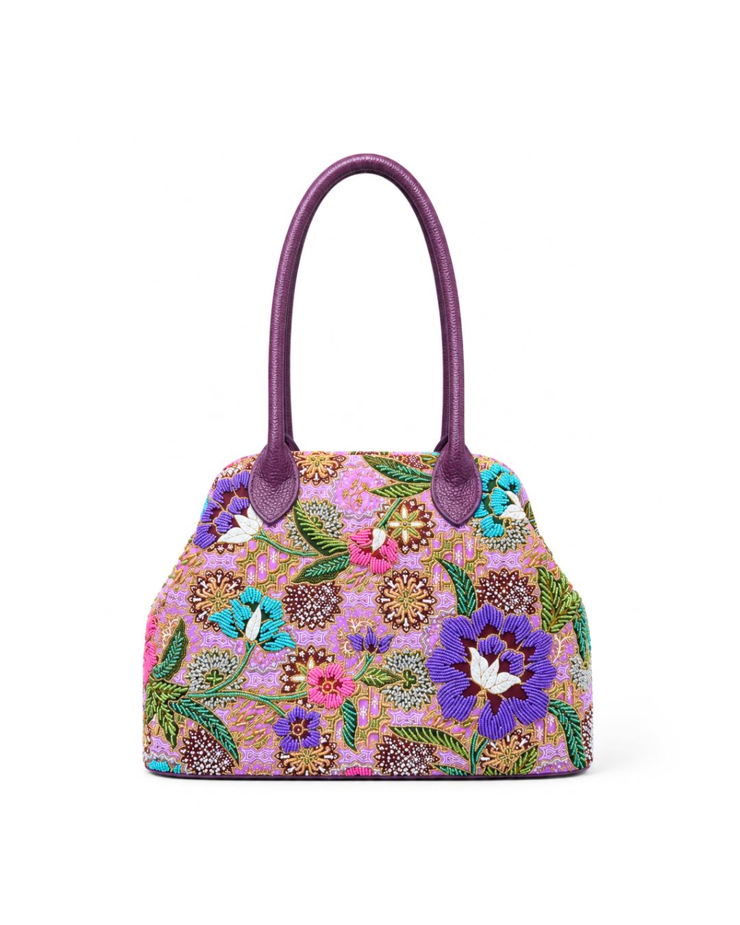 (SHBLDB-PUR-PF) Purple Leather Doctor Bag Peony Flower