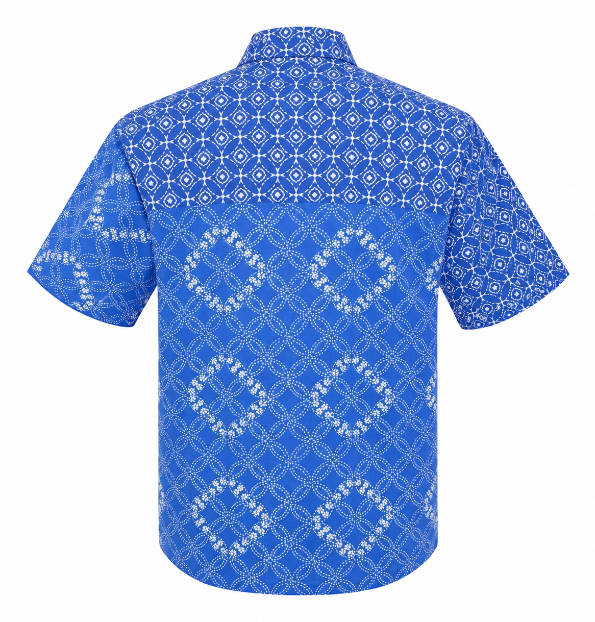 (SSPC-DGE-BLU) Short Sleeve Pointed Collar Azure Blue Geometric Batik Shirt