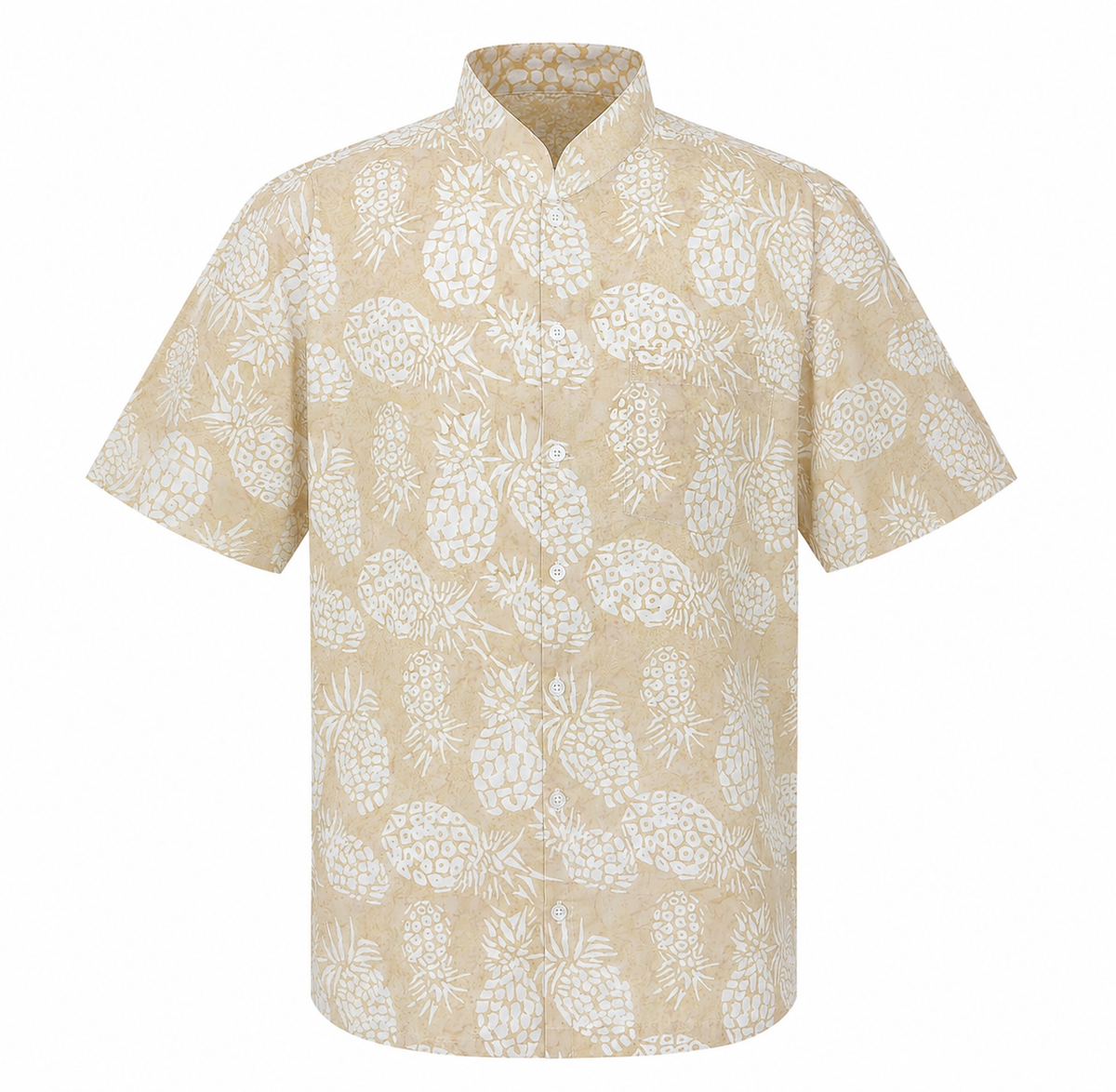 (SSMC-PI-BEI) Short Sleeve Mandarin Collar Beige Pineapple Batik Shirt