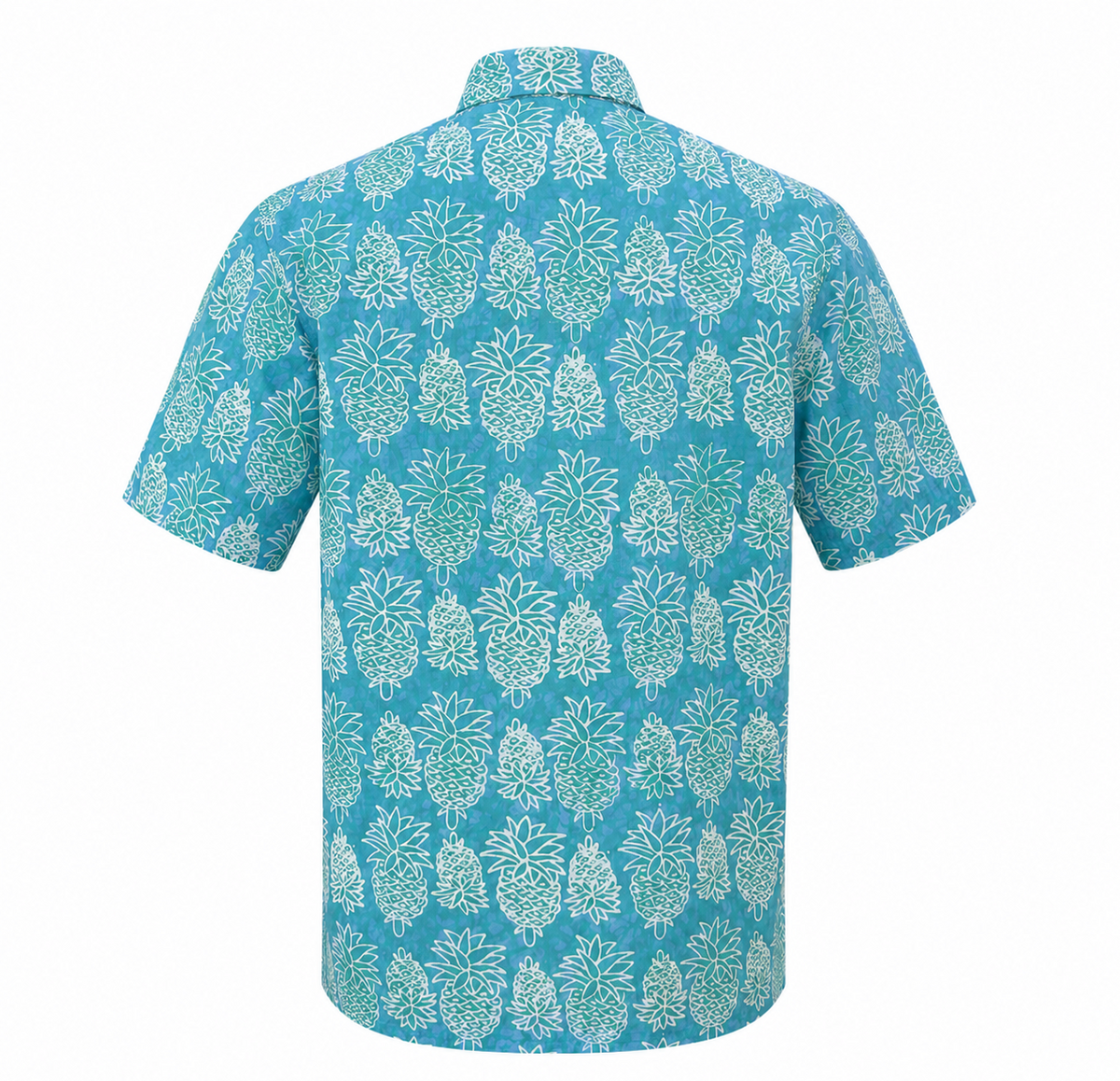 (SSMC-PIM-TUR) Short Sleeve Mandarin Collar Turquoise Mini Pineapple Batik Shirt