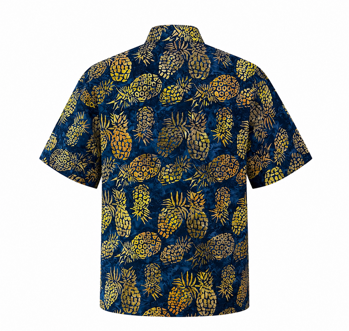 (SSPC-PI-BLU) Short Sleeve Pointed Collar Blue Pineapple Batik Shirt