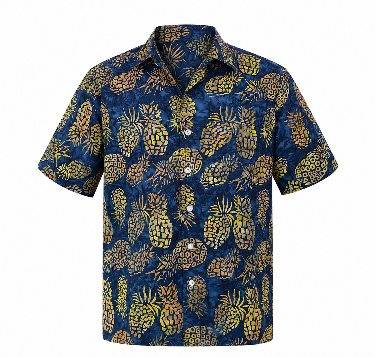 (SSPC-PI-BLU) Short Sleeve Pointed Collar Blue Pineapple Batik Shirt