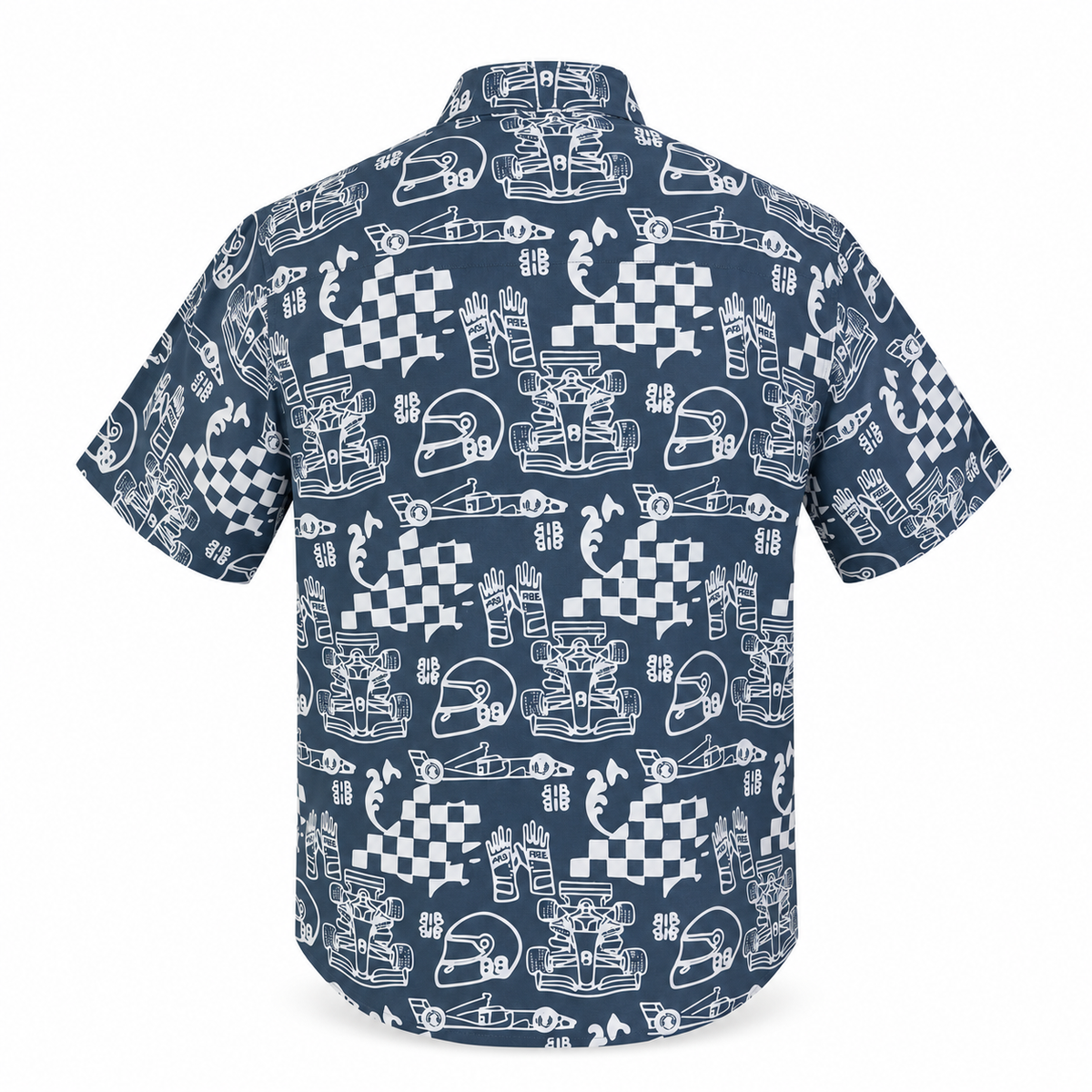 (SSPC-RF-GRY) Short Sleeve Pointed Collar Grey Racing Flags Batik Shirt
