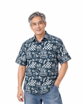 (SSPC-RF-GRY) Short Sleeve Pointed Collar Grey Racing Flags Batik Shirt