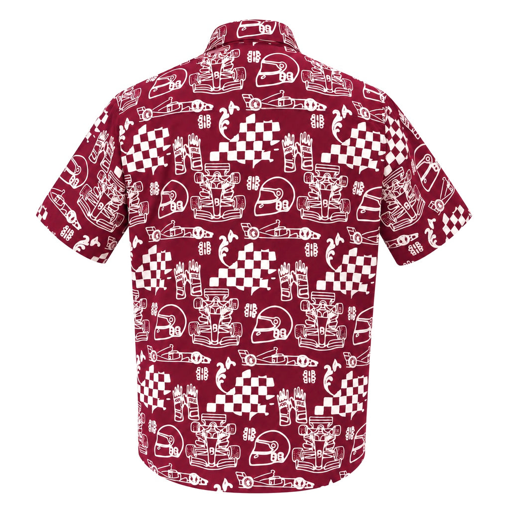 (SSPC-RF-RED) Short Sleeve Pointed Collar Red Racing Flags Batik Shirt