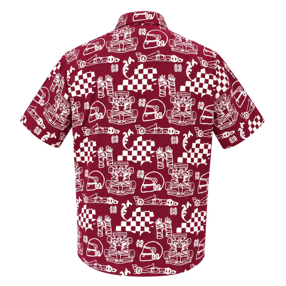 (SSPC-RF-RED) Short Sleeve Pointed Collar Red Racing Flags Batik Shirt