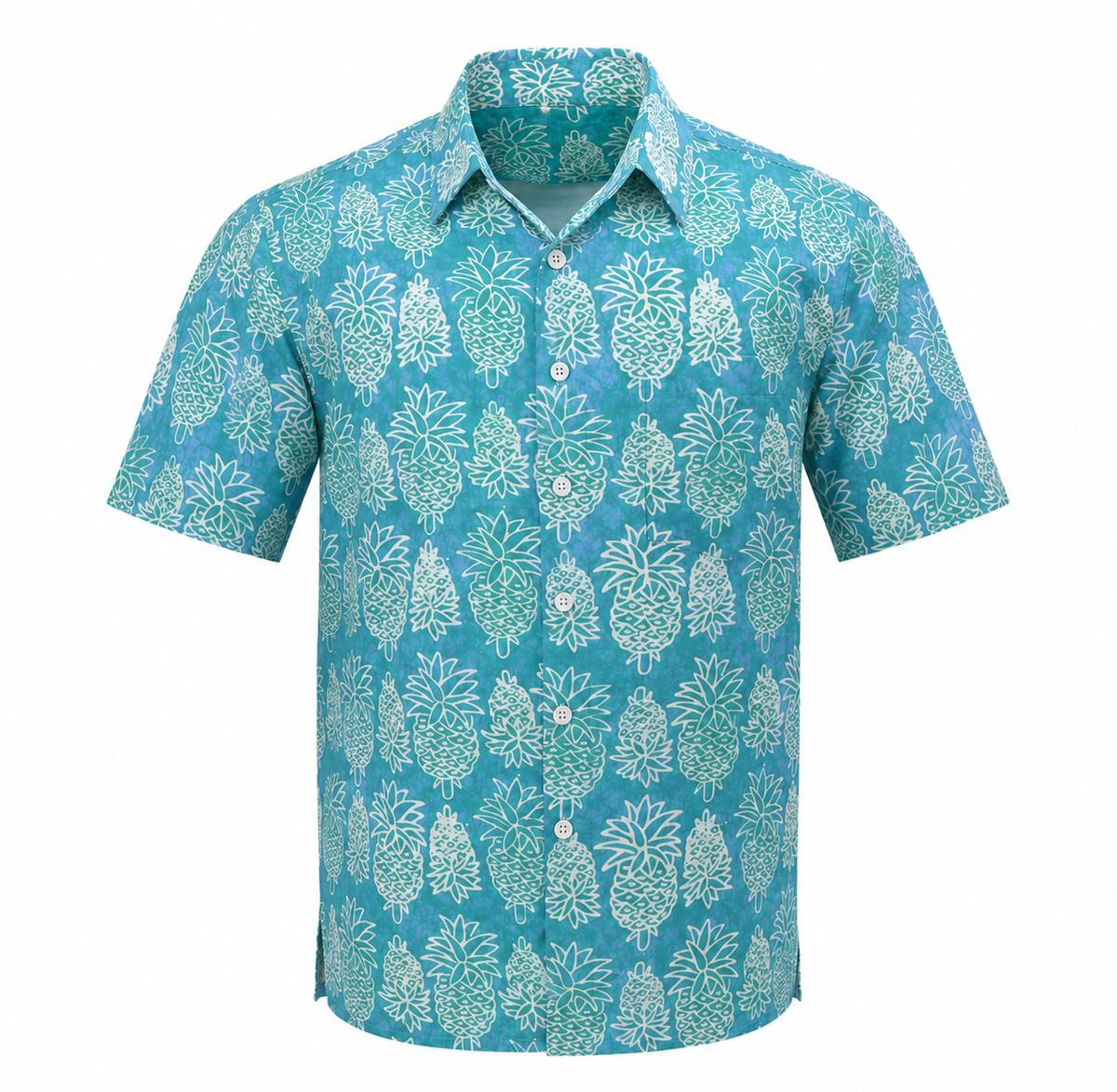 (SSPC-PIM-TUR) Short Sleeve Pointed Collar Turquoise Mini Pineapple Batik Shirt