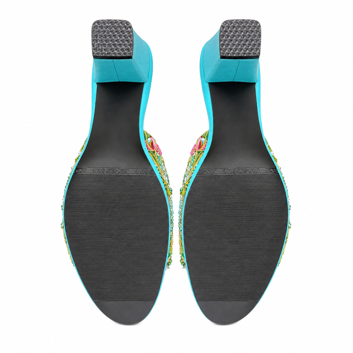 (HTUR-FLOTURPNK) Turquoise Heels - Turquoise Pink Beaded Flower