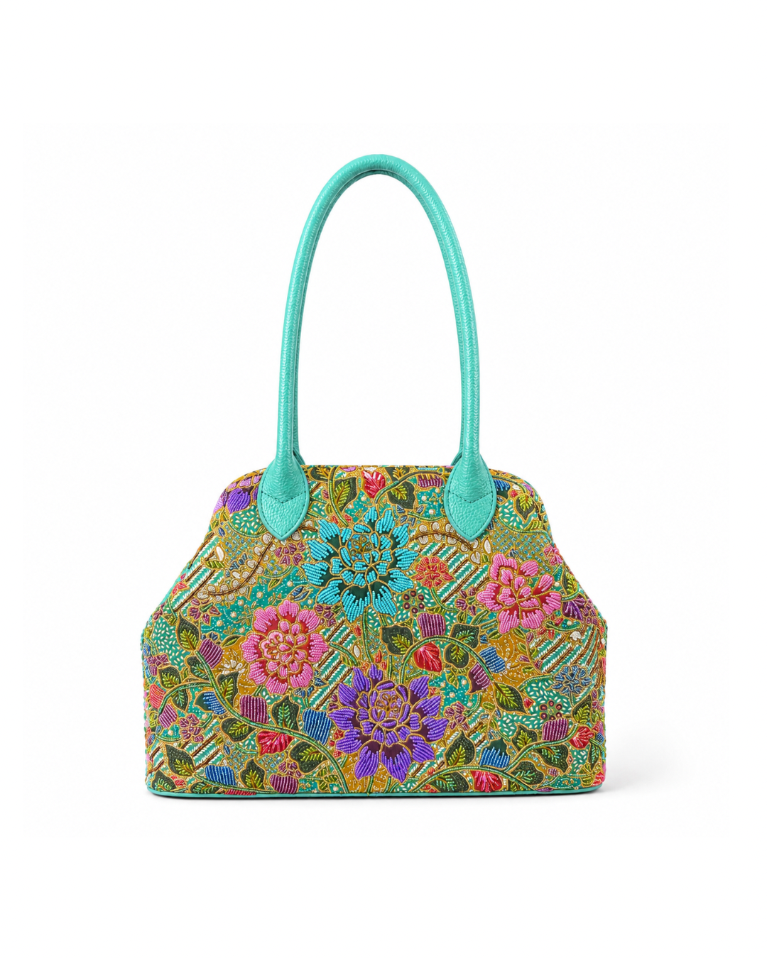 (SHBLDB-TUR-PF) Turquoise Leather Doctor Bag Peony Flower